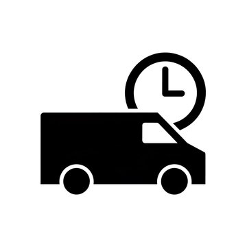 Delivery van icon with a clock symbol for fast shipping