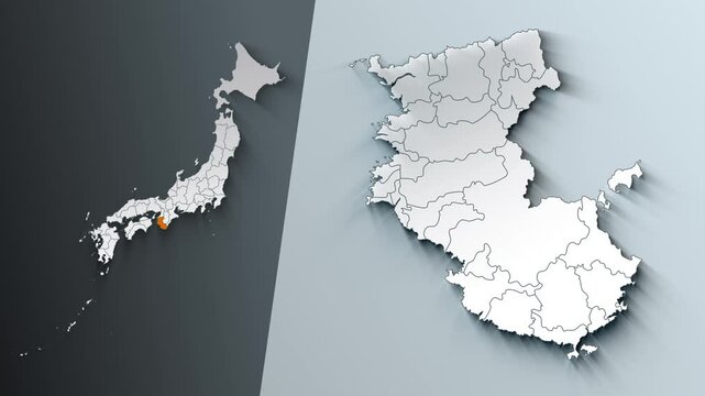 Animated Map of Wakayama State Highlighted Within Japan with Prefectures Borders