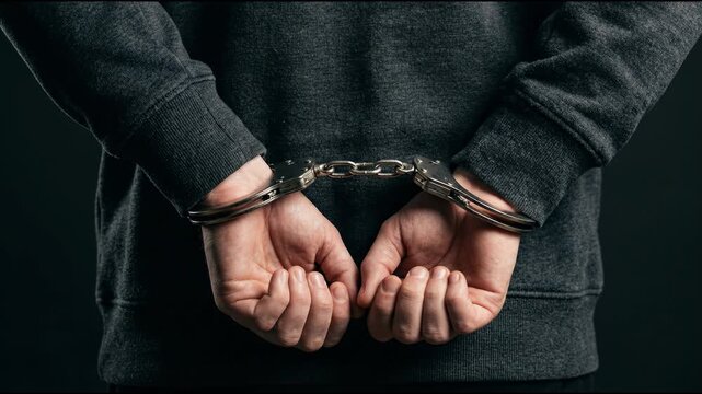 Person Arrested with Hands Handcuffed Behind Their Back Representing Themes of Crime Justice and Legal Consequences