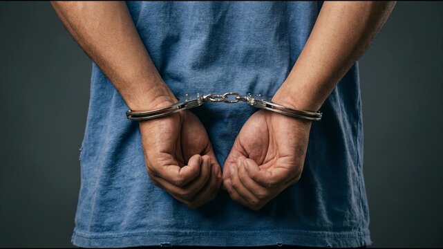 Criminal Man with Hands Handcuffed Behind His Back Symbolizing Arrest Justice or Legal Consequences for Crime
