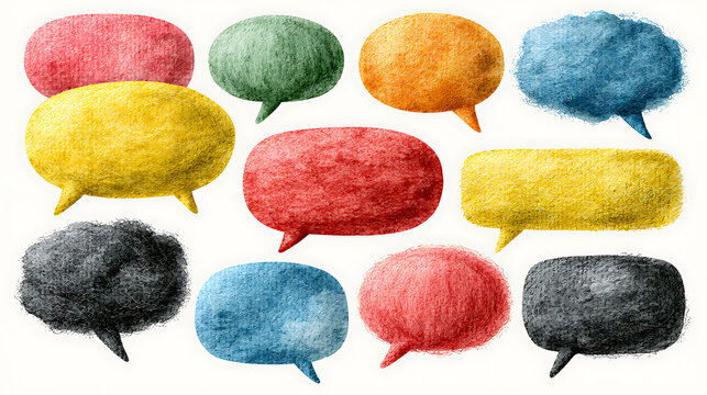 Collection of colorful speech bubble frames in a watercolor vector style