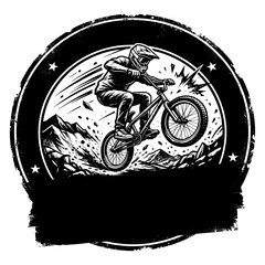 Naklejka premium Vintage BMX Racing Rider Dirt Jump Grunge Emblem T-Shirt Design