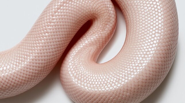 pink ball python coiled in an elegant spiral on white background