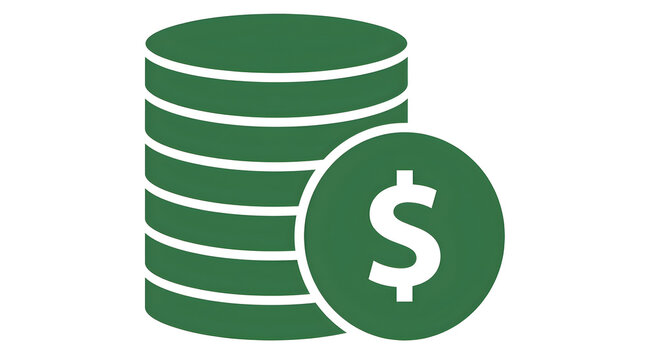 Stack of green dollar coins depicted as a minimalist vector graphic icon representing wealth finance banking investment savings currency growth profit and modern digital monetary concepts