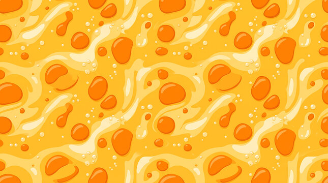 Melted cheese vector pattern with orange melted spots and bubbles
