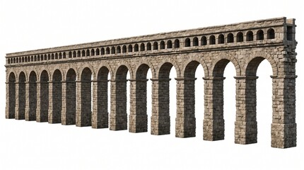 Fototapeta premium Ancient Roman stone aqueduct with multiple arches against a clear sky backdrop