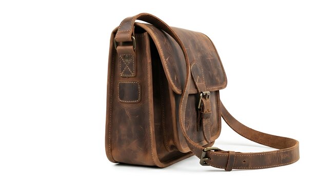 A classic brown leather shoulder bag with a vintage design and adjustable strap for casual daily use or travel