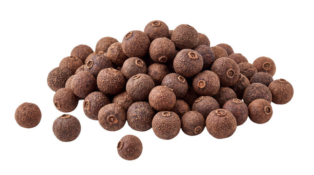 Aromatic allspice berries in a heap, dried pimento seeds for culinary seasoning, organic whole peppercorns for cooking and food preparation. isolated PNG with Transparent Background