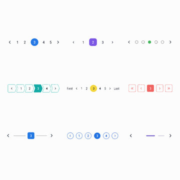 A collection of modern website pagination navigation UI elements and interface design components on white background.