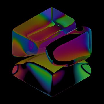 Abstract glossy cube with optical distortion.