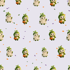 Obraz premium Cute friendly ghost and treats seamless pattern
