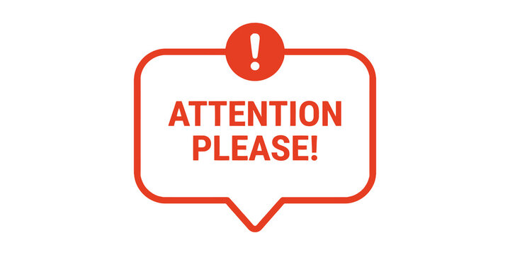 Orange speech bubble frame featuring bold exclamation mark for important attention please warning communication alert.