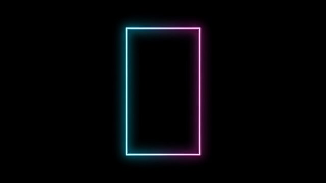 Vertical glowing neon rectangle frame featuring a vibrant cyan and magenta gradient light border on a solid black background
