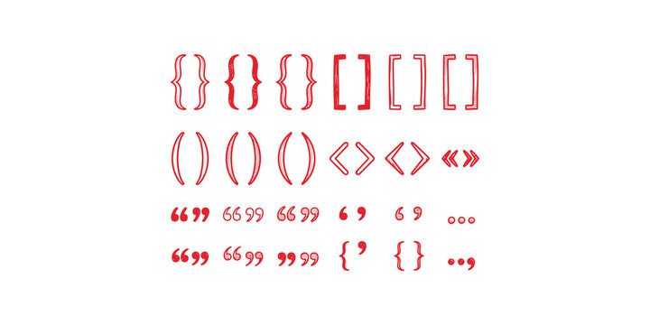 Red hand drawn typography punctuation marks set for design emphasis and text formatting.