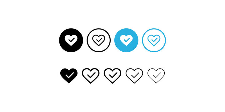 Heart check icons in black and blue with circular frames representing love and approval.
