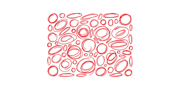 Hand drawn red circles and ovals creating abstract background for creative design elements.