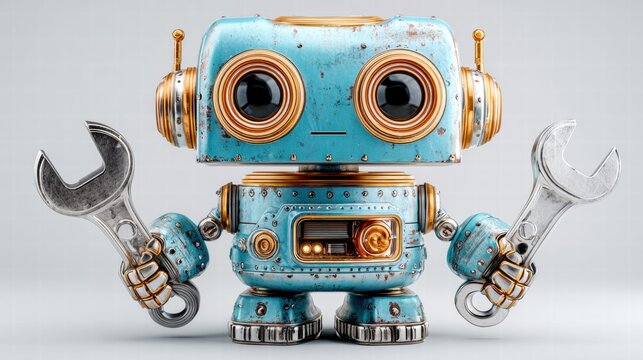 Vintage Robot Holding Wrenches