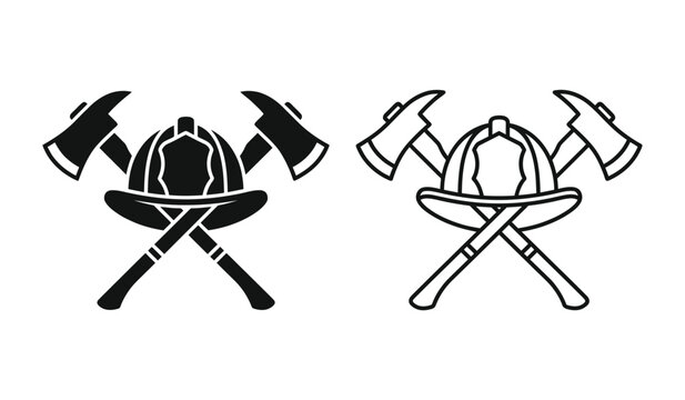 Firefighting equipment vector illustration featuring firefighter helmet shield and crossed axes icons