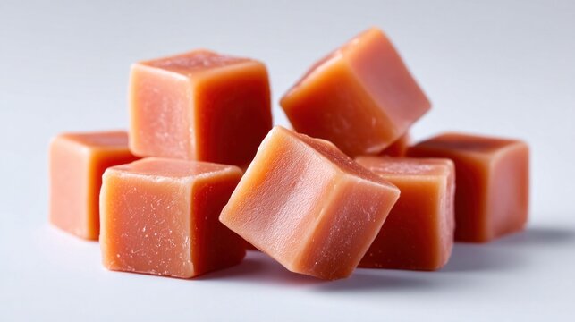Sweet caramel cubes stacked for a tasty treat