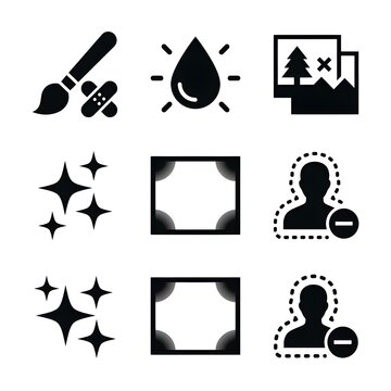 Vector Icon Set for Digital Photo Editing Retouching Object Removal and Image Enhancement Graphic Design Tools