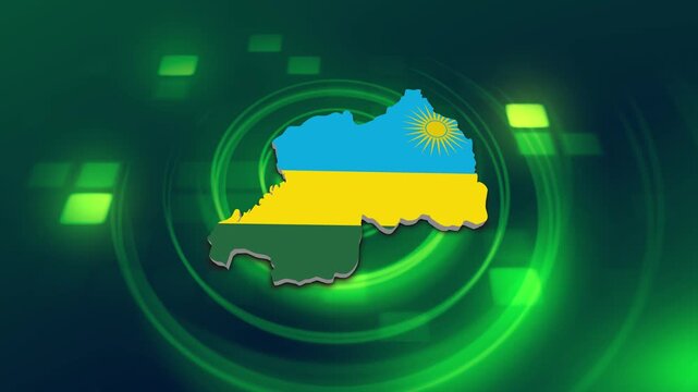 Rwanda Flag on its Country Map, 3D Map Flag Opener Suitable for Politics, Elections, Travel, News and Sports Events and Presentations