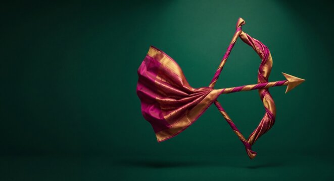 Creative Dussehra Advertising Concept: Silk Saree Shaped as Bow and Arrow