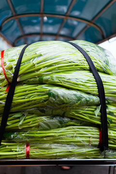 Bundles of Fresh Water Spinach on Market Truck