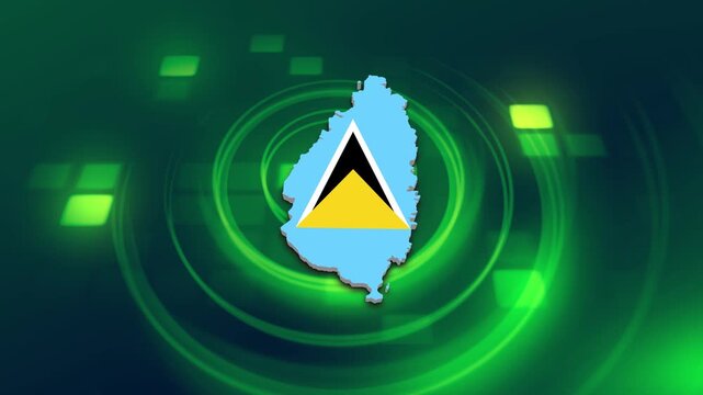 Saint Lucia Flag on its Country Map, 3D Map Flag Opener Suitable for Politics, Elections, Travel, News and Sports Events and Presentations