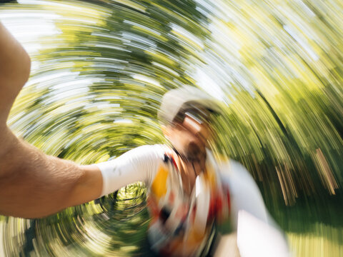 Blurred Cyclist Selfie in Motion