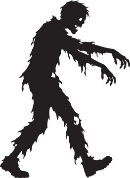 Scary walking zombie silhouette isolated on white background perfect for spooky halloween party decorations and graphic designs