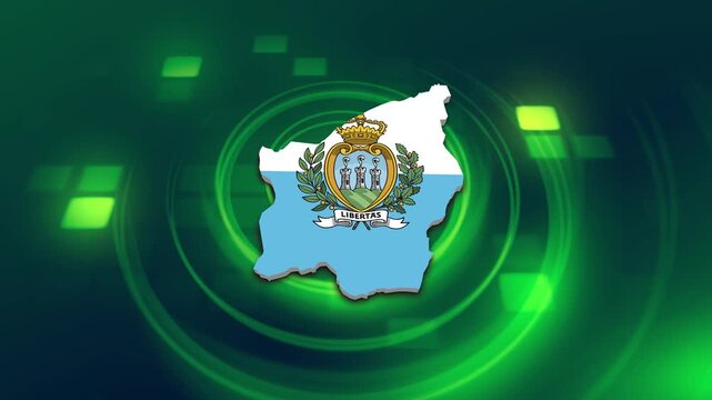 San Marino Flag on its Country Map, 3D Map Flag Opener Suitable for Politics, Elections, Travel, News and Sports Events and Presentations