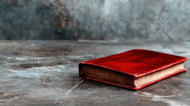 An antique red book rests elegantly on a rustic surface, showcasing its vintage charm and inviting viewers to explore its hidden stories and the timeless beauty of literature.