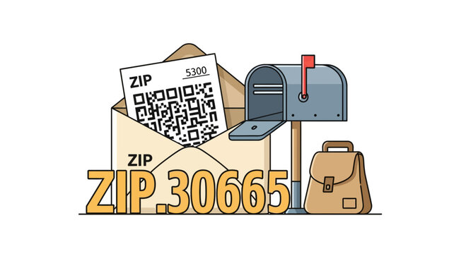 Mailbox with QR code in envelope and ZIP code