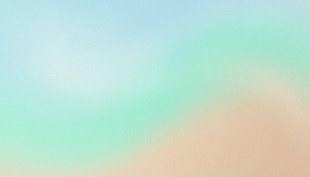 Minimalist abstract panoramic pastel background with soft sky blue, mint green and golden champagne glowing diagonal gradient transitions with grainy texture