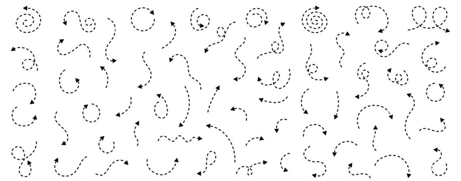 Dotted arrows vector icon set. curved movement arrows, 
Arrow. Cursor. Modern simple collection, with dotted line and arch arrow design. Hand drawn curve dotted line vector  illustration