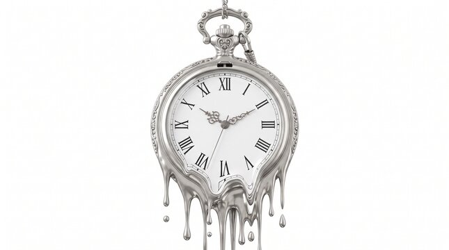Vintage melting pocket watch dripping and warping in surreal artistic style