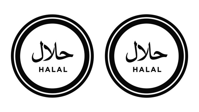 Halal food certified stamp vector icons in outline and solid black circular styles