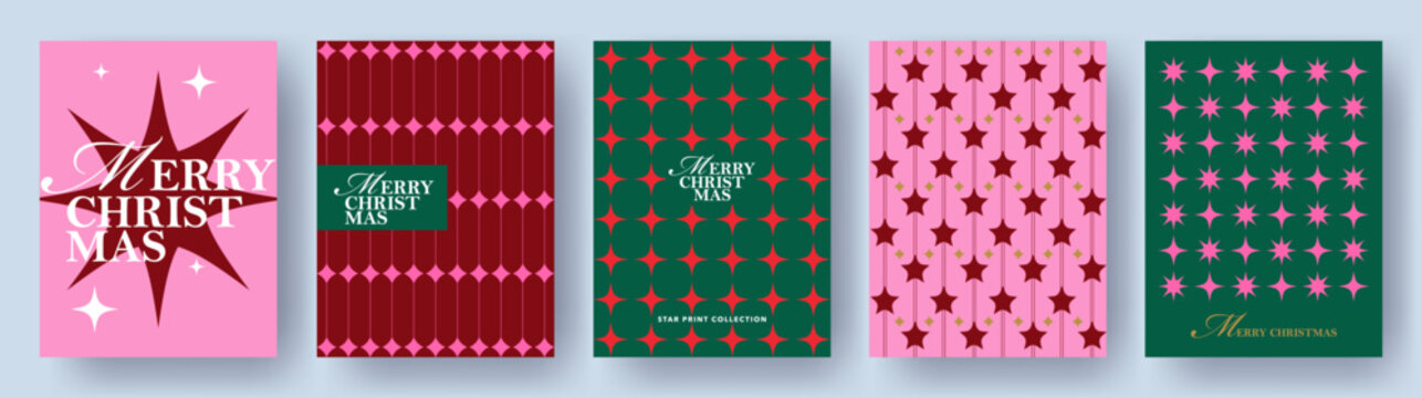 Elegant Christmas collection with geometric star patterns, festive typography and modern holiday layouts. Templates for cards, gift wrap, packaging, branding, posters and social media.