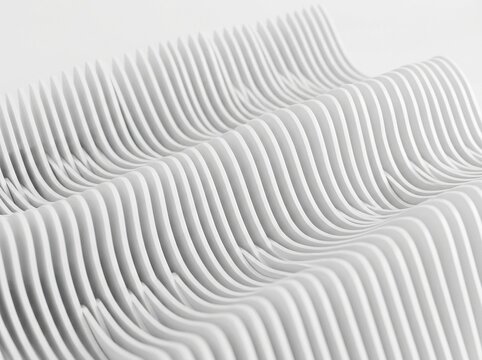 Abstract background with white wavy lines, 3d render of parametric architectural structure, minimalist modern design, isolated on white background