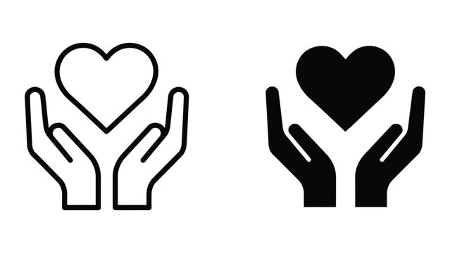 Hands holding heart icon set isolated on white background as charity care vector art
