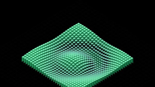 Mint Green Isometric Pixel Grid Surface Waving and Ripple Effect Animation - 4K Data Technology Motion Loop
