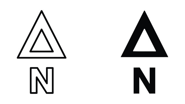 Triangle shape with letter N icon isolated on transparent background as vector set