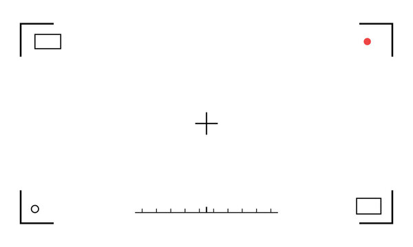 Camera viewfinder overlay interface with focus frame, recording indicator, and exposure meter isolated on transparent background