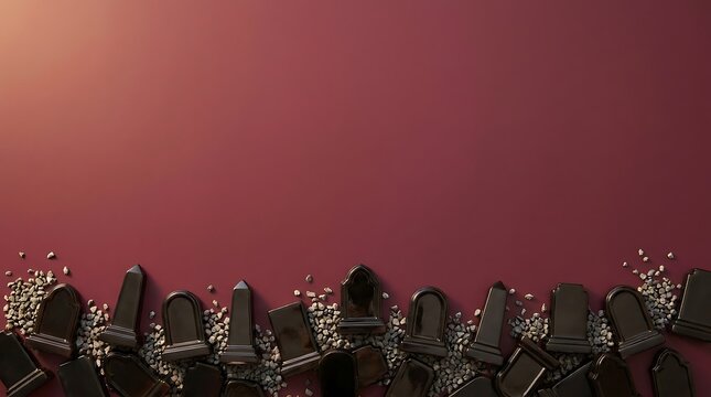 A dramatic cityscape silhouette is set against a vibrant gradient background of crimson and rose colors offering ample space for text