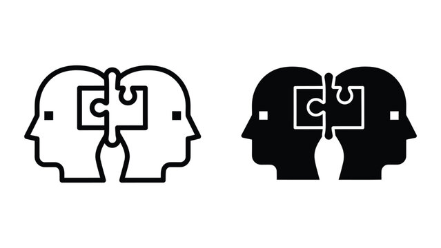 Two heads with puzzle pieces vector icon for psychology and brain power
