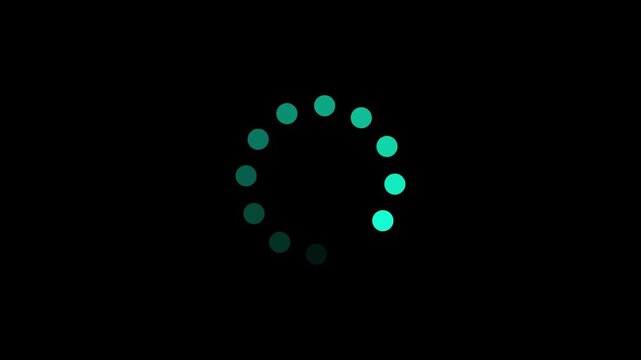 Cyan Neon Circular Loading Dots Spinner Animation on Black Background