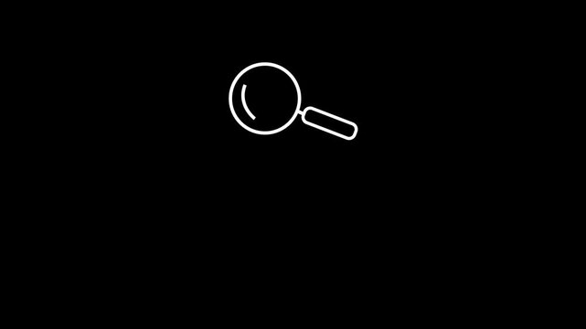 White Neon Magnifying Glass Search Icon Animation on Black Background