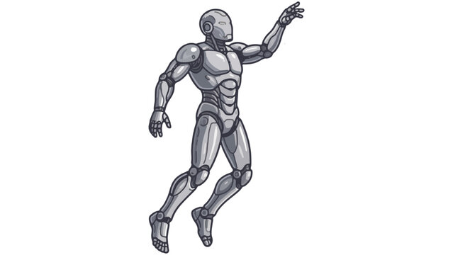  Robot flying superhero silver cyborg android or levitating logo design isolated on transparent background abstract vector illustration 