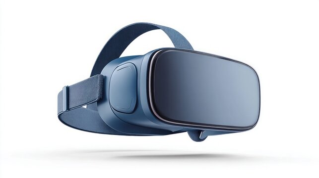 Modern blue virtual reality headset with adjustable strap on a clean white background
