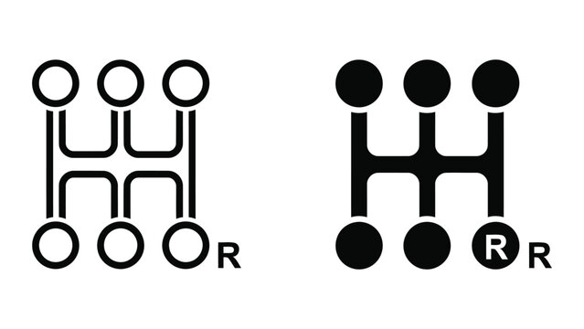 Car manual transmission gear shift pattern icon in outline and solid style
